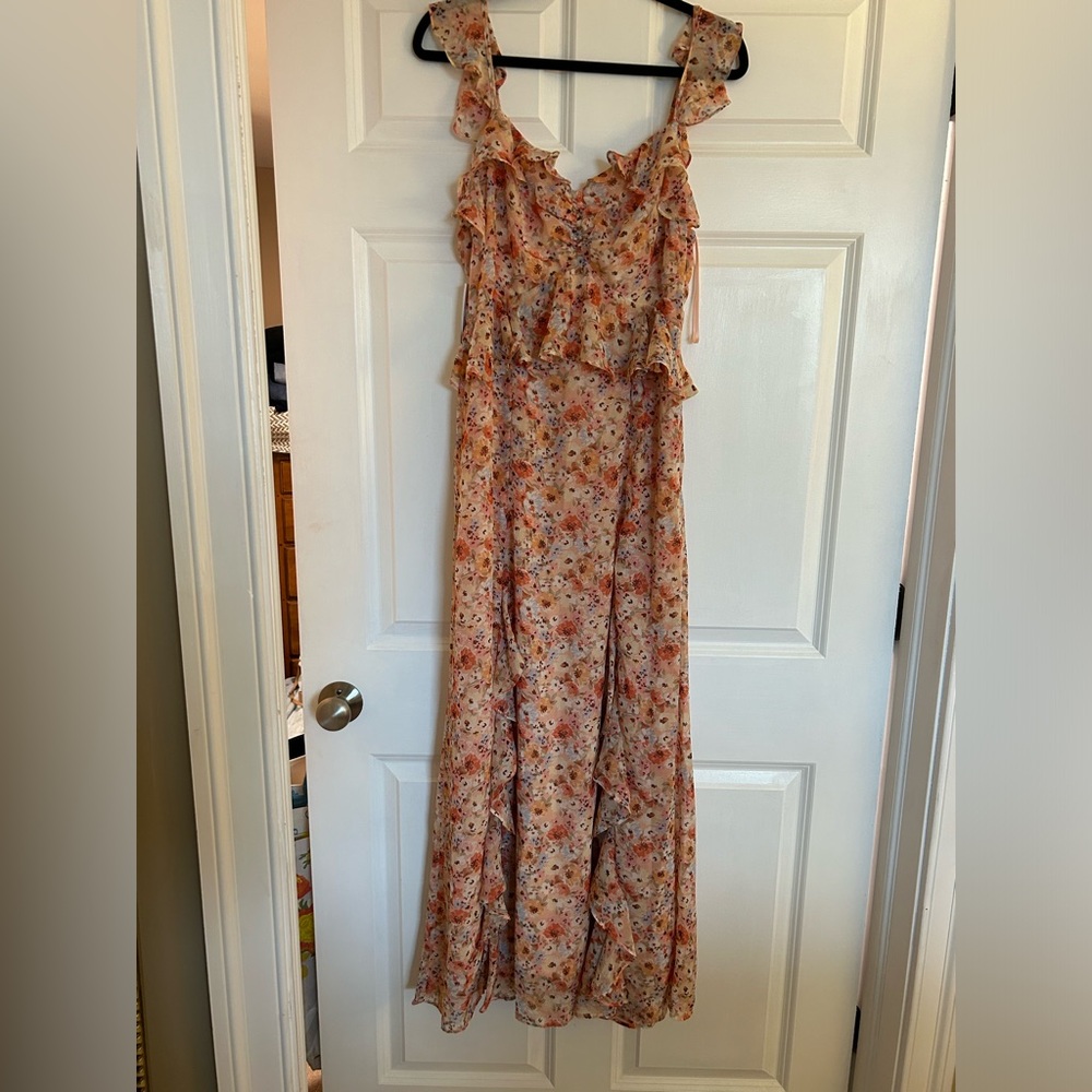 NWT Aqua by Bloomingdales Floral Ruffle Trim Maxi Dress